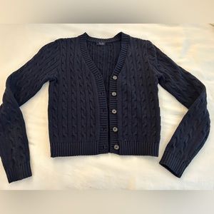NWOT-John Galt Cable Knit Navy Button Down Sweater- OS